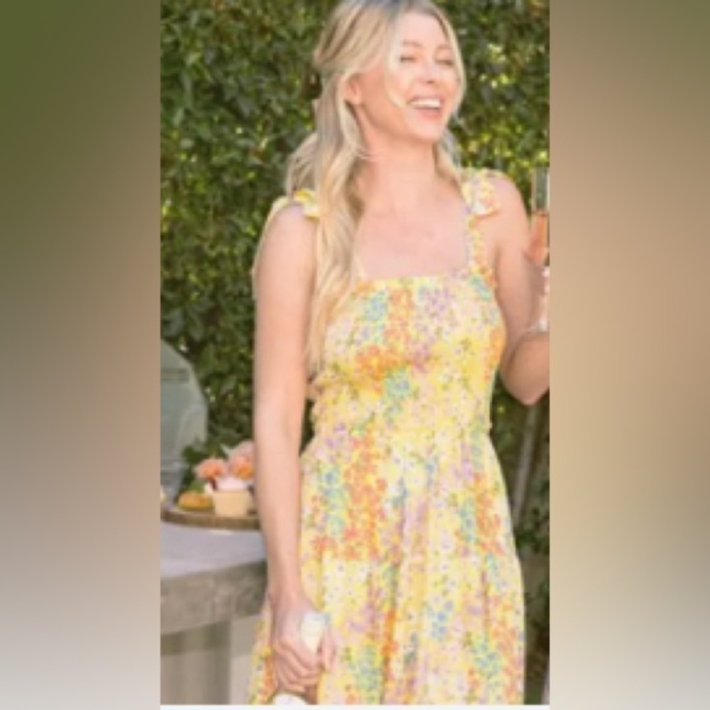 ODDI Daffodils Glow Midi Dress Buttercup yellow with ditsy floral & tie straps L